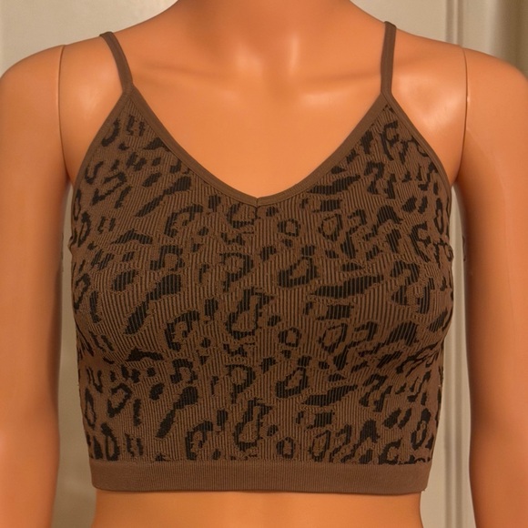 Bozzolo Leopard Print Seamless Crop Tank Top Camisole Brown Black Animal Print - Picture 3 of 11